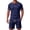 Navy, variant on Men's Plaid-Trimmed Waffle Matching Set, Point Collar Short Sleeve Top & Drawstring Waist Shorts, Preppy Casual Two-Piece Outfit, 2XS-2XL