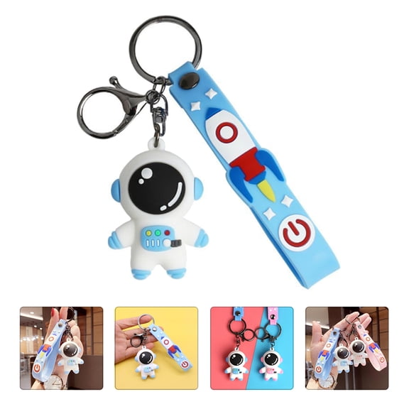 Topbathy Blue Cartoon Spaceman Key Chains Set of 2 Durable Silicone and Metal Bag Pendants for Decoration
