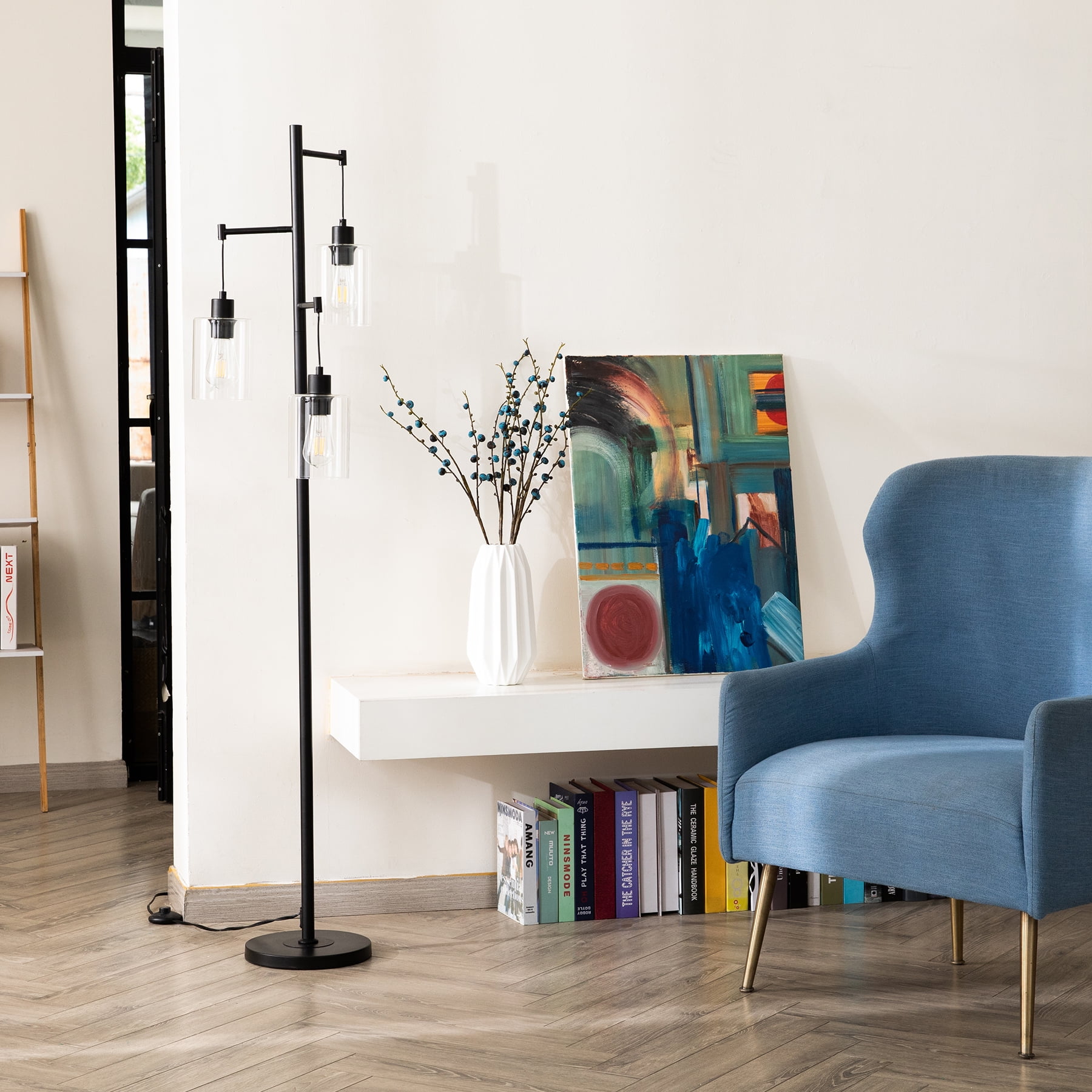 65" Industrial Floor Lamp with Hanging Shades for Home or Office, Black