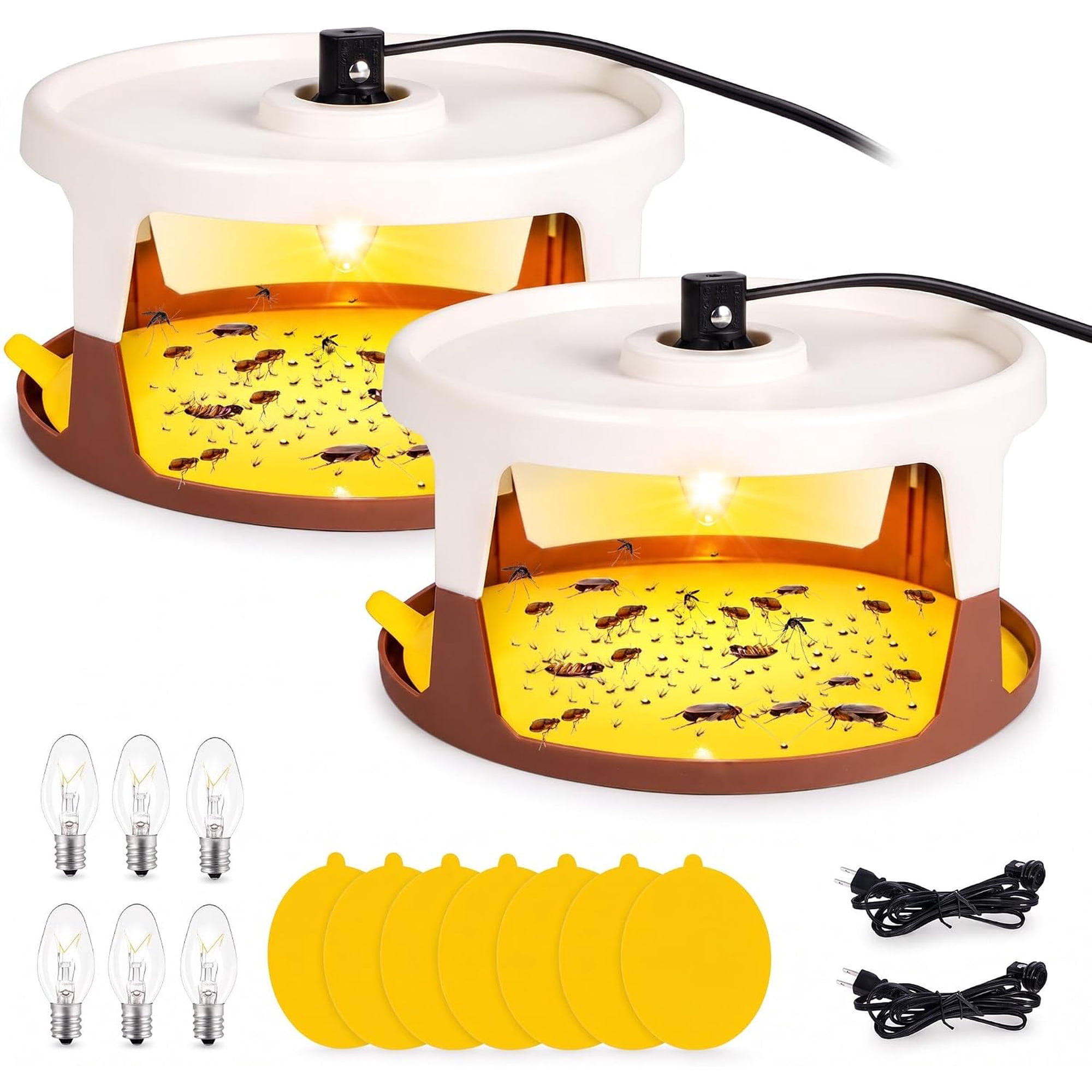 KingFurt Flea Traps for Inside Your Home 2 Pack ，Fleas Killer w/8 Sticky Pads & 6 Bulbs, Fleas Light Trap for Indoor
