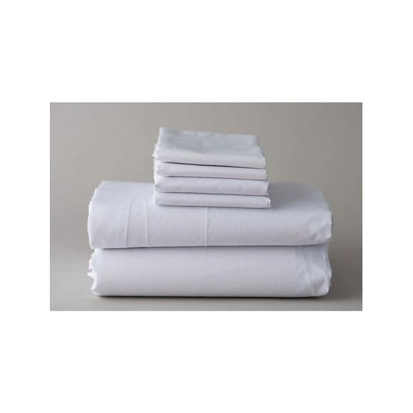 Thomaston Mills USA Hotel Bed Linens 4pc Set KING size Fabric TC-180 Percale Cotton-Poly color WHITE (contents Flat 108"x 115" + Fitted 78"x 80"+15" + KING Pillowcases 42"x21")