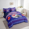 thumbnail image 3 of Homewish Cartoon Sport Helmet Bedding Comforter Set 7pcs for Teen, Modern Football Soccer Lover King Bedding Sets, Royal Blue Reversible Bed Sheets, Super Cozy Room Decor, 3 of 7
