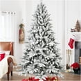 thumbnail image 3 of JERFIT 6ft Pre-Lit Flocked Artificial Christmas Tree, Snowy White PE/PVC Xmas Tree with 1100 Branch Tips, Hinged Design & Metal Stand for Holiday Home Decor, 3 of 10