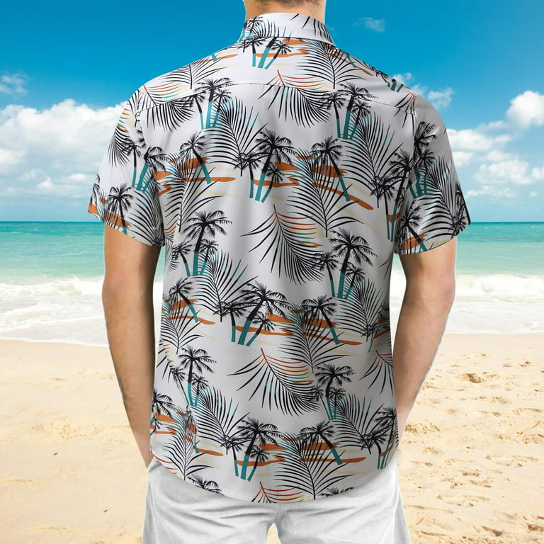 Mens Spring Summer Shirts Casual Hawaiian Beach Tropical Buttonup Top Shirt Printed Short Sleeve Shirt Men's Long Sleeve Flannel Shirt Men Mens Silk