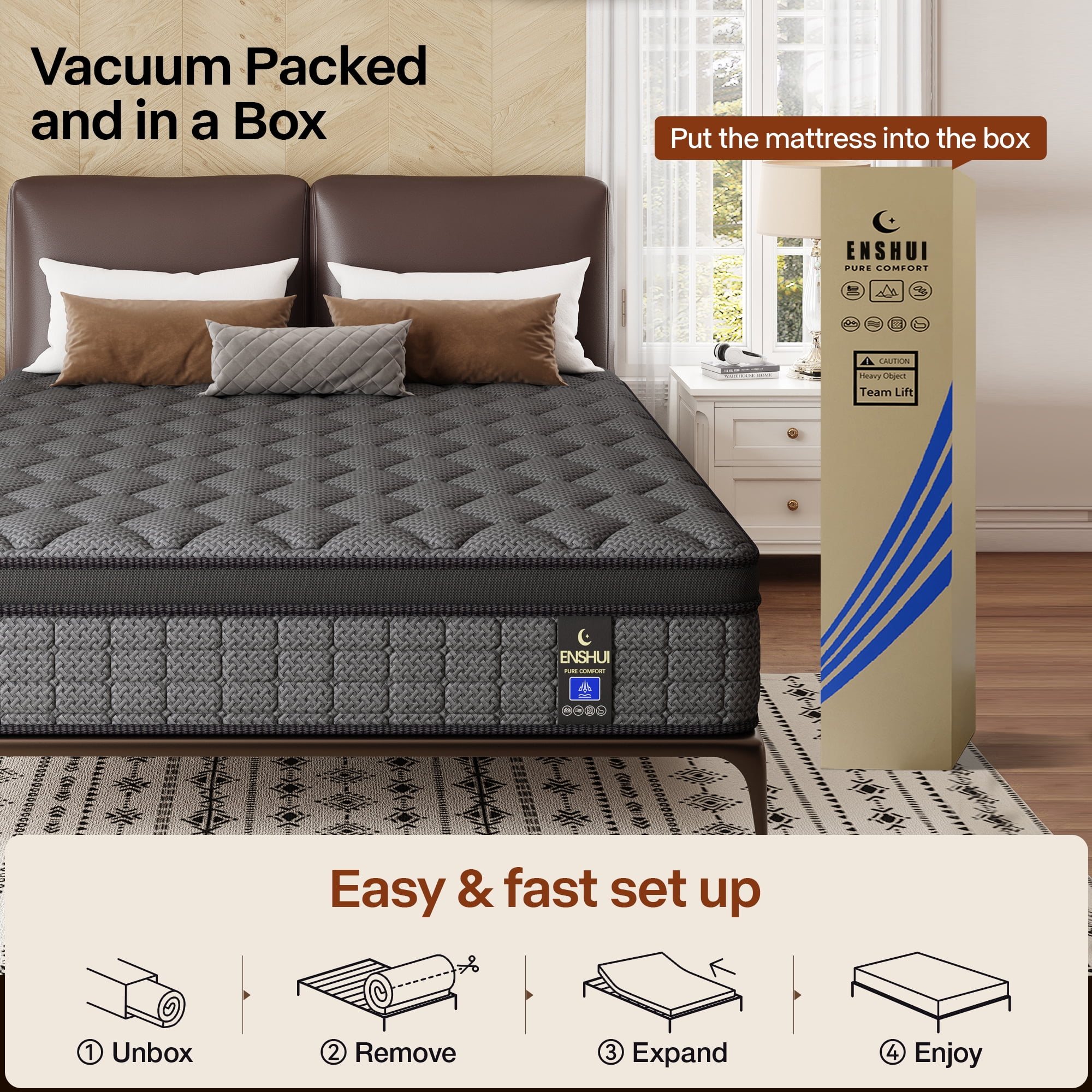 14" Full Size Mattress, Medium Firm Hybrid Mattress With Gel Memory Foam Mattress And Individually Packaged Pocket Springs, Reinforced Edge Support, Pressure Relief