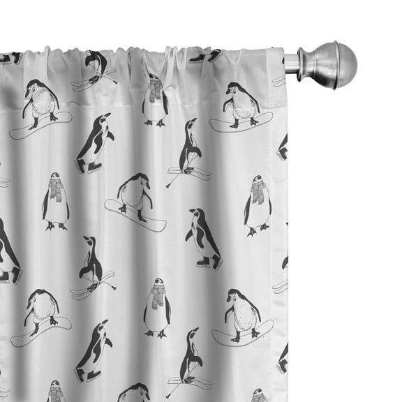 Ambesonne Penguin Curtains, Skiing Penguins in Scarves, Pair of 28"x63", White Black