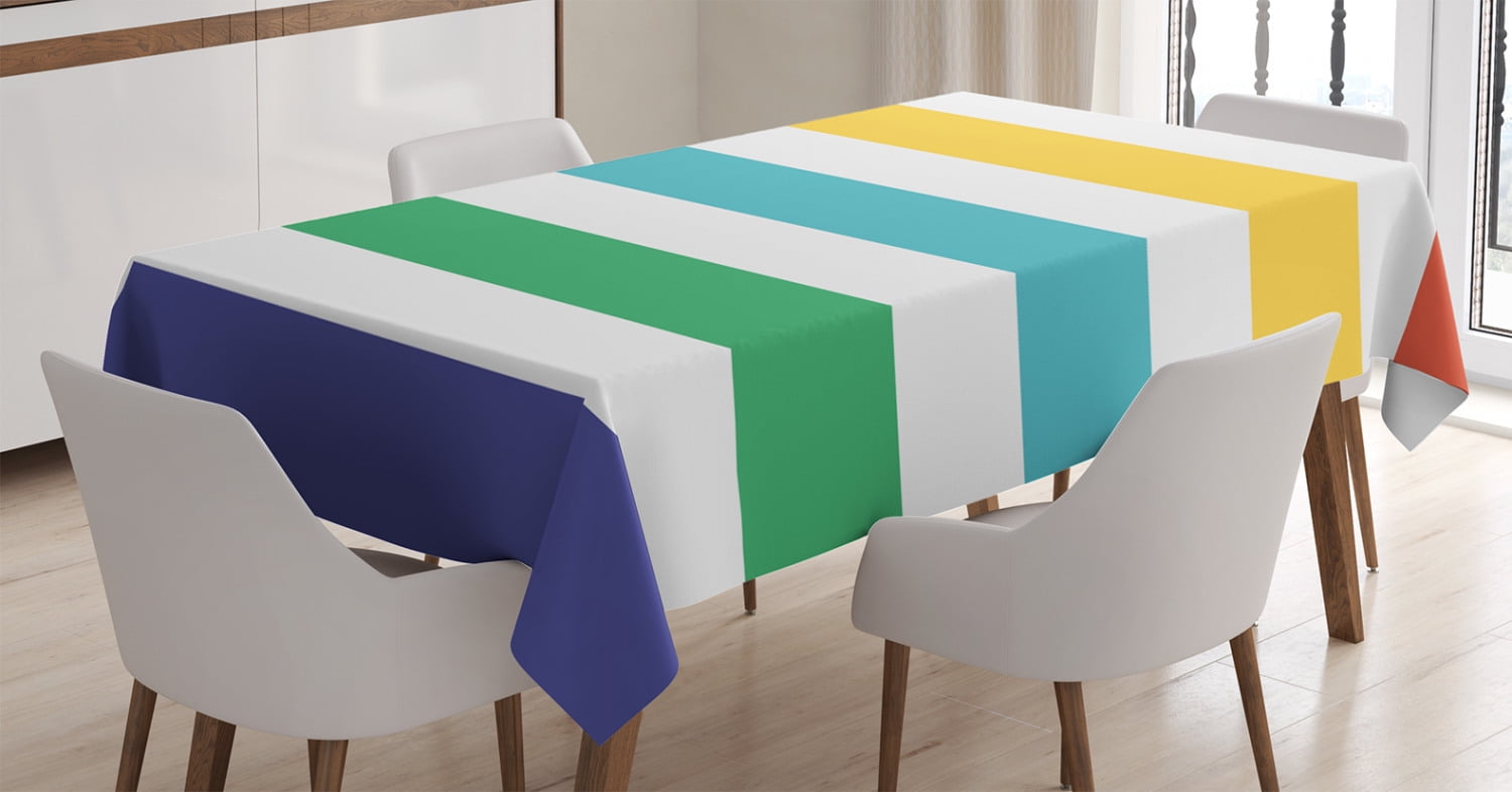 Striped Tablecloth Rainbow Colored And White Fun Horizontal Lines