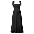 thumbnail image 3 of Women's Elegant Square Neck Ruffle Side Split Midi Formal Dress Solid Color Sleeveless Slip Maxi Dresses With Belt, 3 of 4