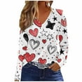 thumbnail image 2 of Craaazy Women's Loose Love Prints Valentines Shirts Casual V-neck Long Sleeve Tops Gifts, 2 of 4