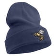 thumbnail image 4 of Yellow Bee Embroidered 12 Inch Long Knitted Beanie - Navy OSFM, 4 of 5
