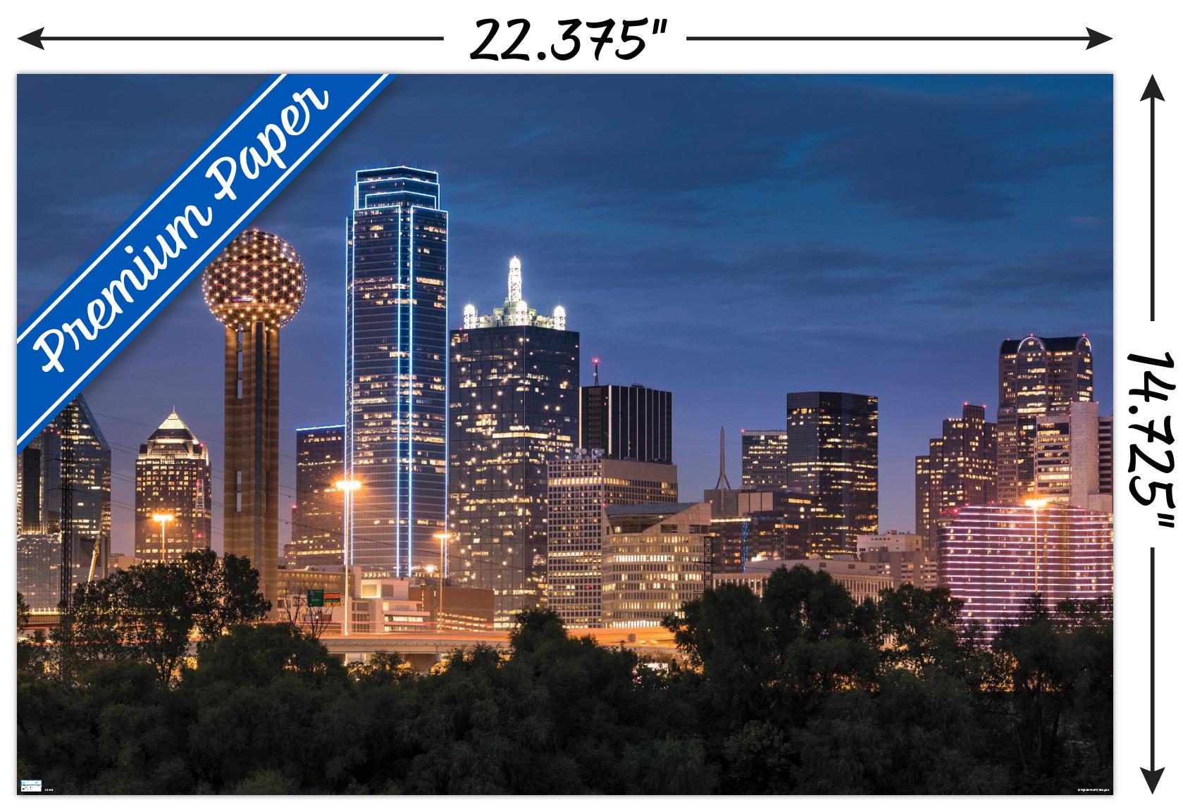 Texas - Dallas Skyline Wall Poster, 14.725" x 22.375"