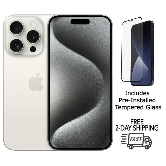Pre-Owned Apple iPhone 15 Pro Max A2849 (Fully Unlocked) 512GB White Titanium (Grade A) w/ Pre-Installed Tempered Glass