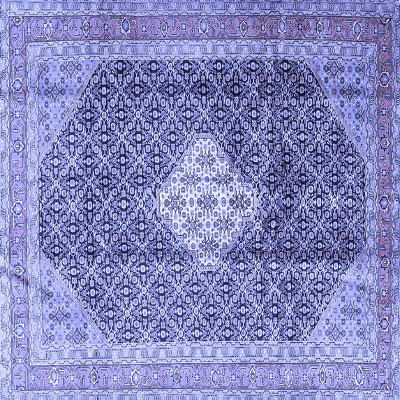 Ahgly Company Machine Washable Indoor Square Medallion Blue Traditional Area Rugs, 3' Square