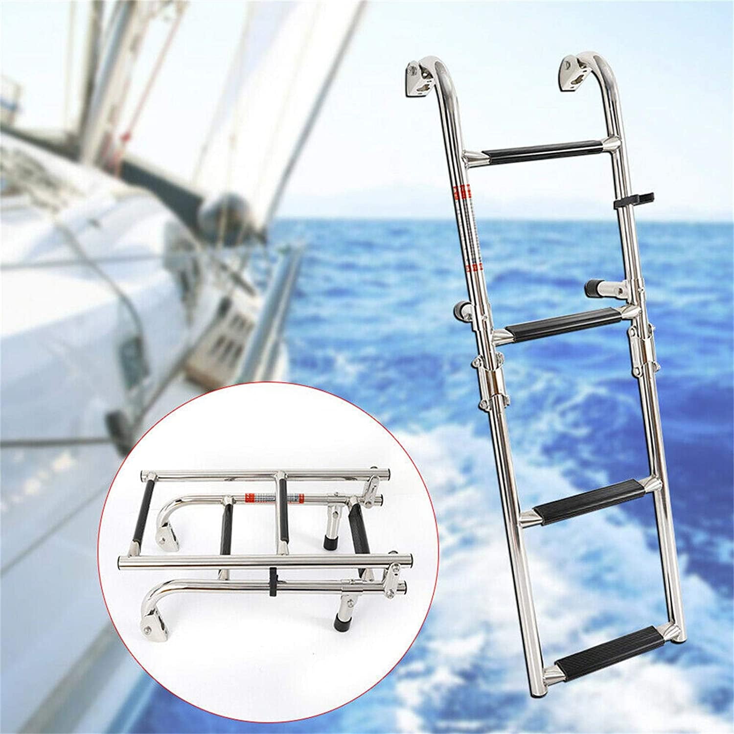 Boat Ladder,4-Step Yacht Foldable Boat Ladder Telescopic Ladder 
