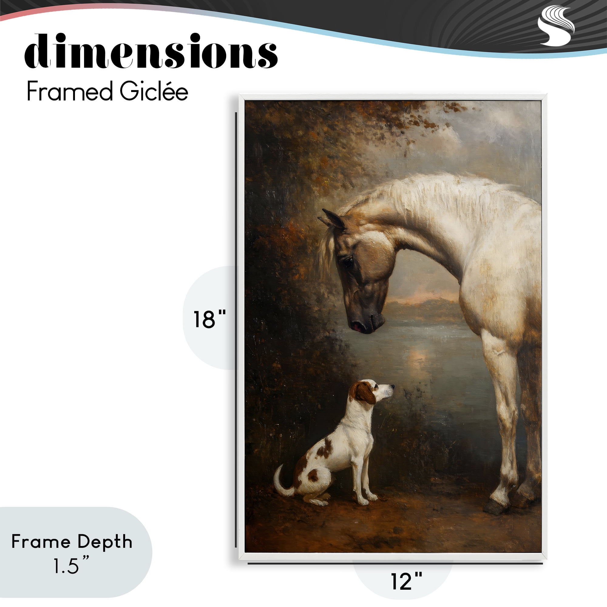Stupell Industries Hound & Horse Vintage View White Framed Giclee Art, design by Petal Prints Design