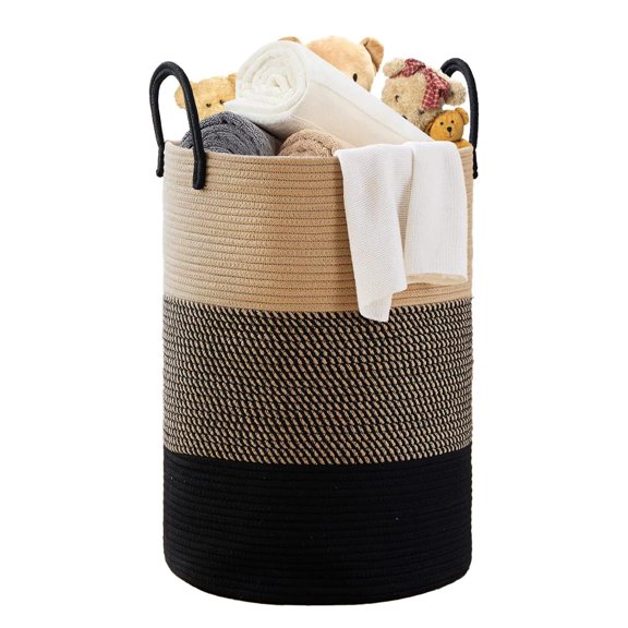 Cestas Almacenaje de Cuerda de Algodón con Asas,Cesta de Lavandería de Cuerda Tejida,Multiusos,Juguetero Practico,para Guardar Ropa, Mantas y Juguetes Para Lavandería, Dormitorio y Salón(58 L)