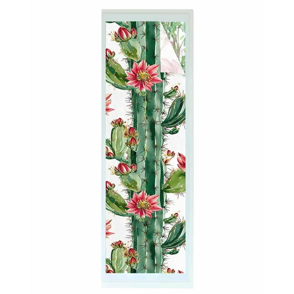 Window Privacy Film Summer Cactus Floral Stained Glass Window Film Decorative Sun Block Window Cover Watercolor Red Flower Plant Window Clings Static Adhesive Sticker for Bathroom 23.6"x78.7"