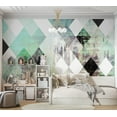 thumbnail image 3 of Tiptophomedecor Abstract Wallpaper Wall Mural - Rhombic Chessboard Green, 3 of 7