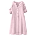 thumbnail image 5 of Guieoi Womens Dresses Plus Size Cotton-Linen Blend 3/4 Sleeve V-Neck Short-Sleeve Button-Down Dress with Pockets Pink XL, 5 of 6