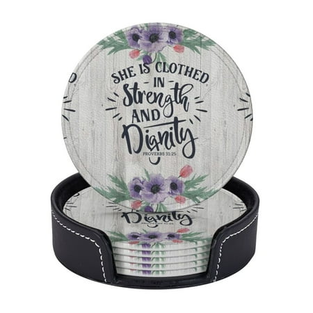 

6 Pcs Leather Coasters She Is Clothed In Strength And Dignity Proverbs 31 25 Coasters For Drinks Cup Mat Pad Housewarming Gift Ideal For Home Decor
