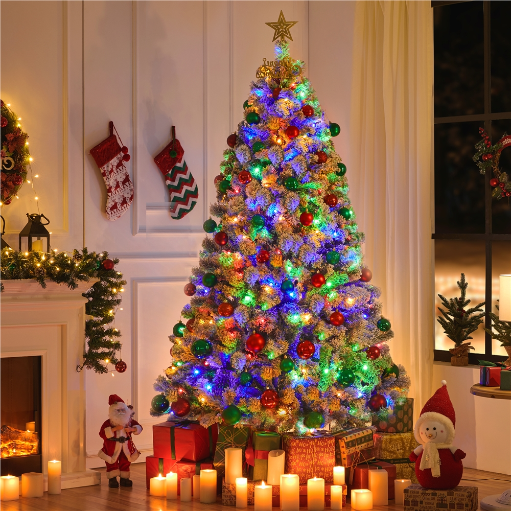 Alden Design 7.5ft Pre-lit Flocked Artificial Christmas Tree with 550 LED Lights for Holiday Decorative, White