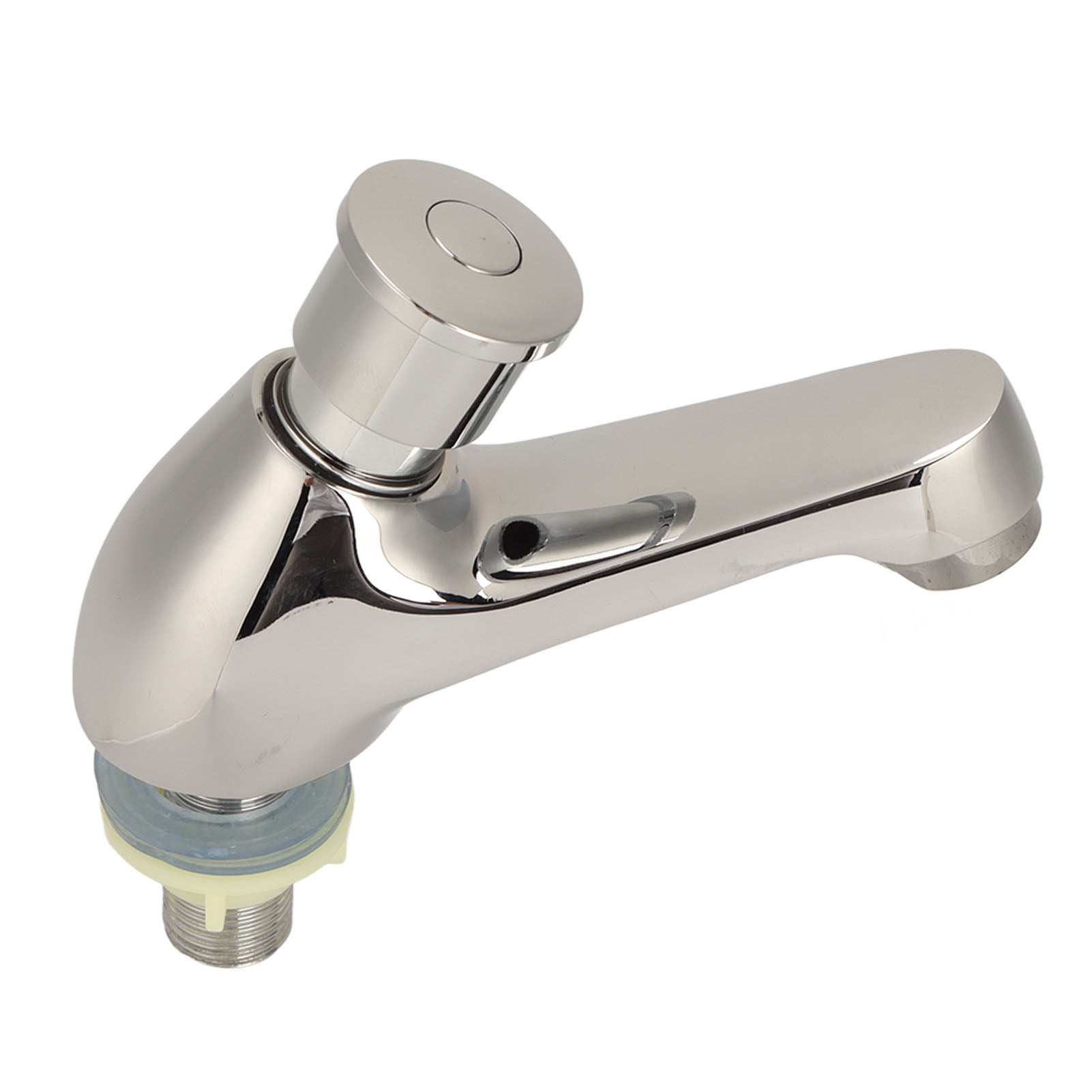 Riousery Time Delay Silver Faucet Single Tube Cold Water Basin Taps G1/2 Thread Copper Bathroom Sink Push Button Faucet Hardware 5.51 inches / 14 cm For Home Kitchen Hotel Washroom