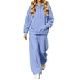 thumbnail image 3 of DYTTDG Women's Solid Color Loose Hoodie Tracksuit Set, Drawstring Hooded Pullover & Elastic Drawstring Waist Wide Leg Pants Casual Two Piece Outfit Sets, 3 of 7