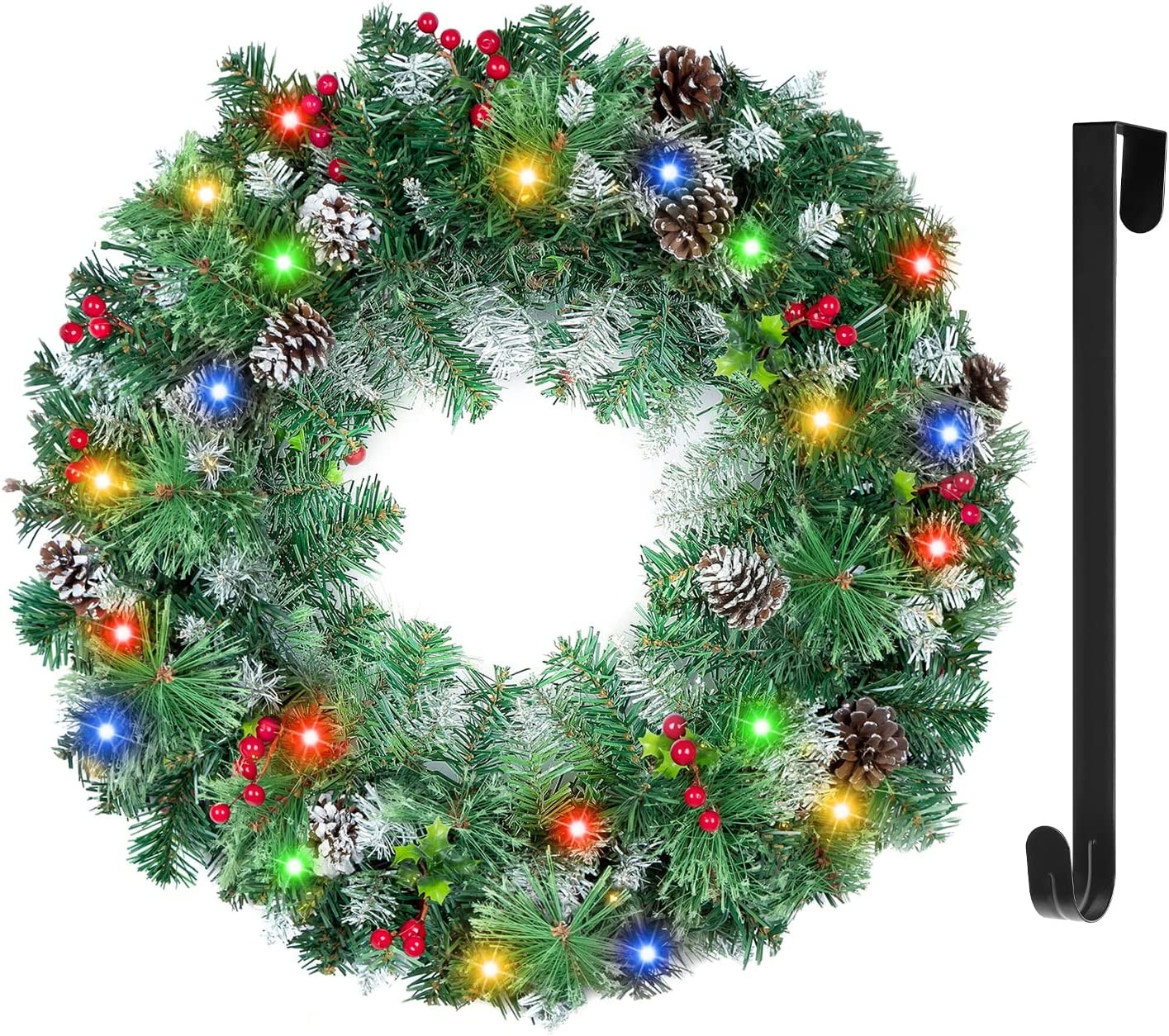 YaSaLy 24 inches Christmas Wreath, Christmas Wreaths for Front Door