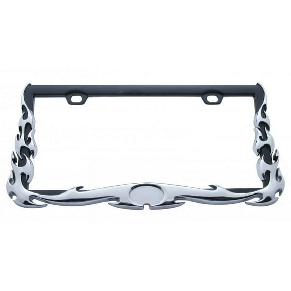 Chrome & Black Tribal Metal Flame License Plate Frame