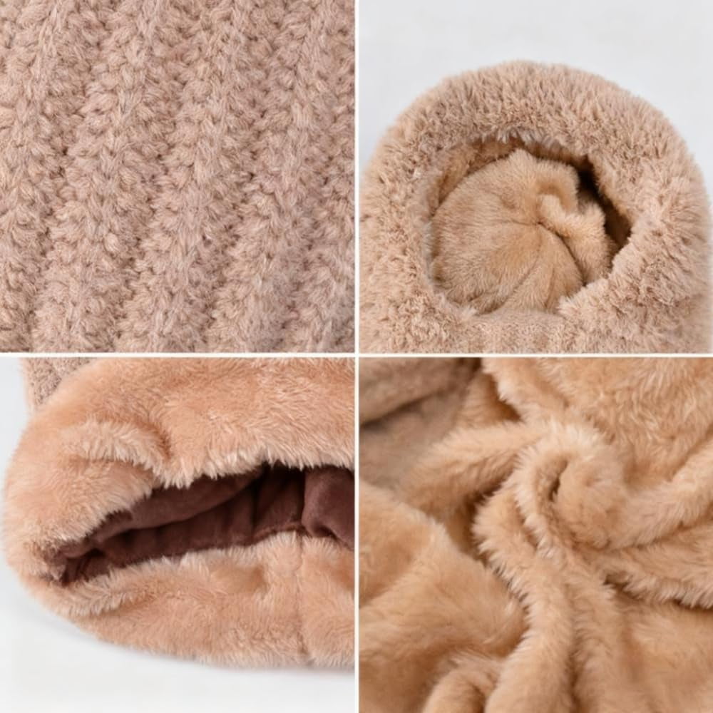 3 in 1 Beanie Hat with Scarf and Mask, Women Outdoors Windproof Scarf Hat, Winter Fleece Ski Balaclava