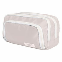 Tyeign Large 3-Compartment Canvas Pencil Case, Holds 100  Pens & Accessories, Multi-Purpose Makeup Tech Pouch for College Office Travel, Durable Zipper, Washable Beige, 1*Stationery Bag