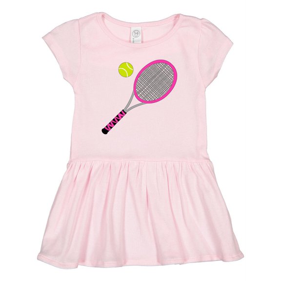 Inktastic Pink Tennis Racket and Ball Girls Toddler Dress