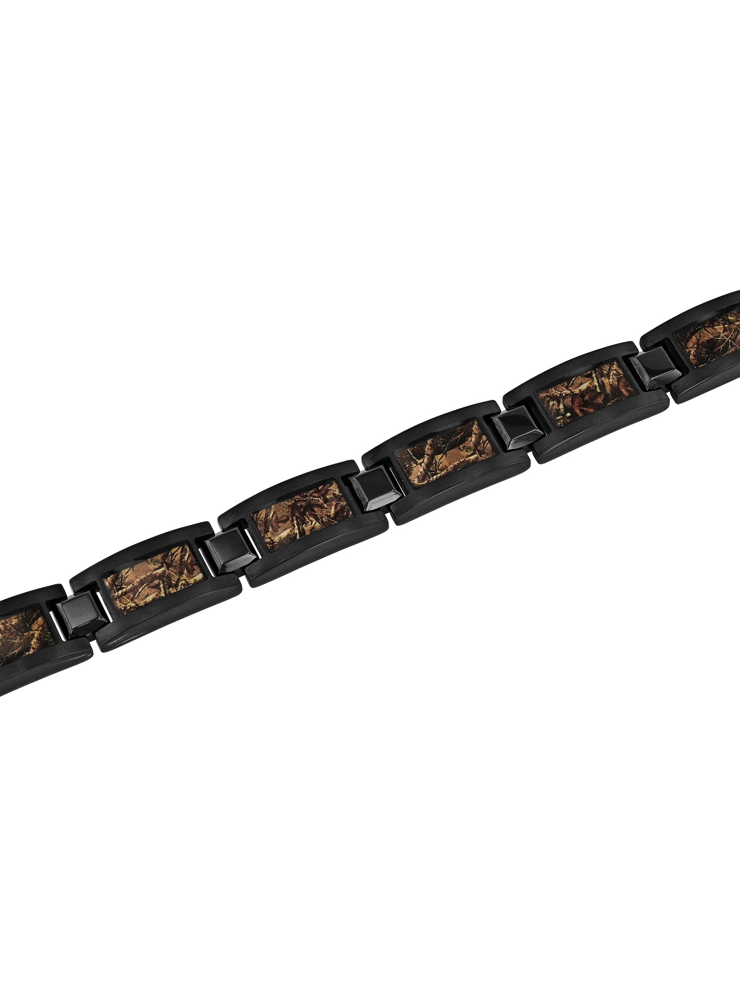 Men's Black Stainless Steel & Brown Camo Link 8.5" Bracelet