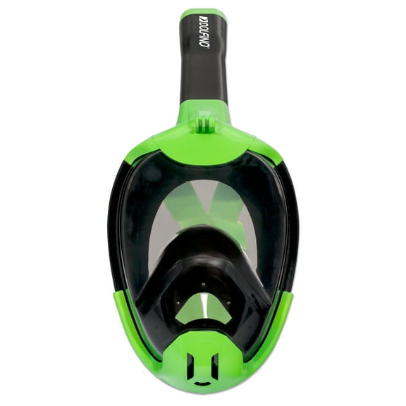 Dolfino Calypso Black Full Face Swim Mask Snorkels with Fog Resistant Lens and Camera Mount, Large