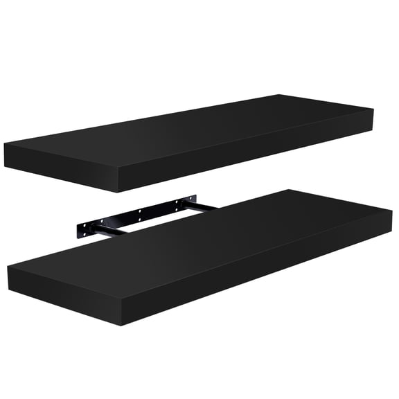 Sorbus 24 Inch Black Floating Wall Shelves, Set of 2, Wall Mounted Storage for Home Decor