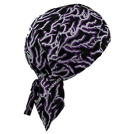 Leather Biker Skull Cap - Buy Caps and Hats Do Rag Bandana Wrap Cotton Motorcycle Biker Skull Doo Cap Electrician (Purple Lightning Bolt)