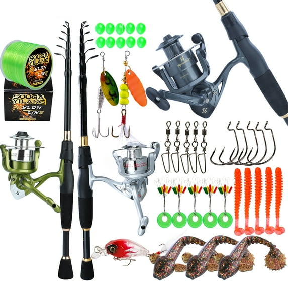 Sougayilang Telescopic Fishing Rod and Reel Set 5.9ft/6.8ft/7.8ft Spinning Fishing Rod and 5.2:1 Gear Ratio Fishing Reel with Fishing Lures and Line Fishing Full Combo Tackle