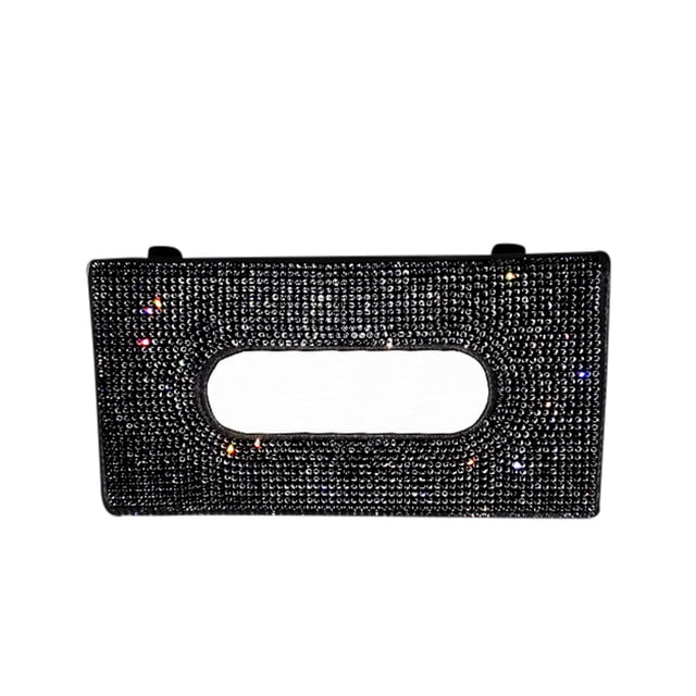 Car Sun Visor Tissue Box with Rhinestone Bling Design, Universal Clip-On Napkin Holder for Visor Door Seat Back, Stylish Interior Accessory with Refill Pack Included