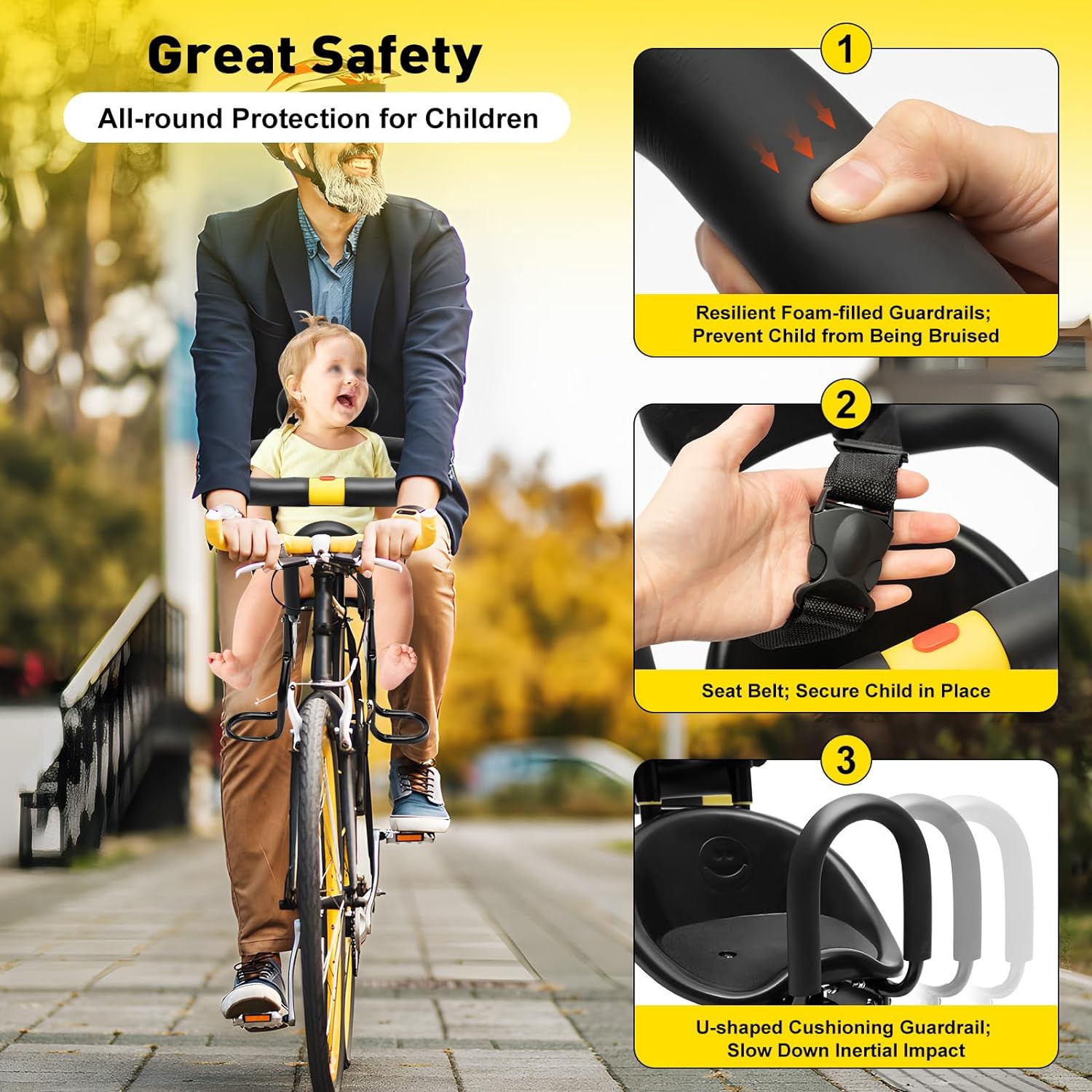 Kids Bike Seat Black Portable Position adjustable Baby Bike Seat Front Mount Toddler Child Bike Seat Suitable for 8 Months-6 Years Old Child Bicycle Seat for Adult Bike Mountain Bike Electric Bikes