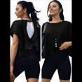 thumbnail image 3 of Camisetas de Entrenamiento de Corta para Mujer, Blusas con Espalda Abierta, Informales, para Yoga, Atléticas, Gimnasio, Holgadas, para Correr Negro S, 3 of 8