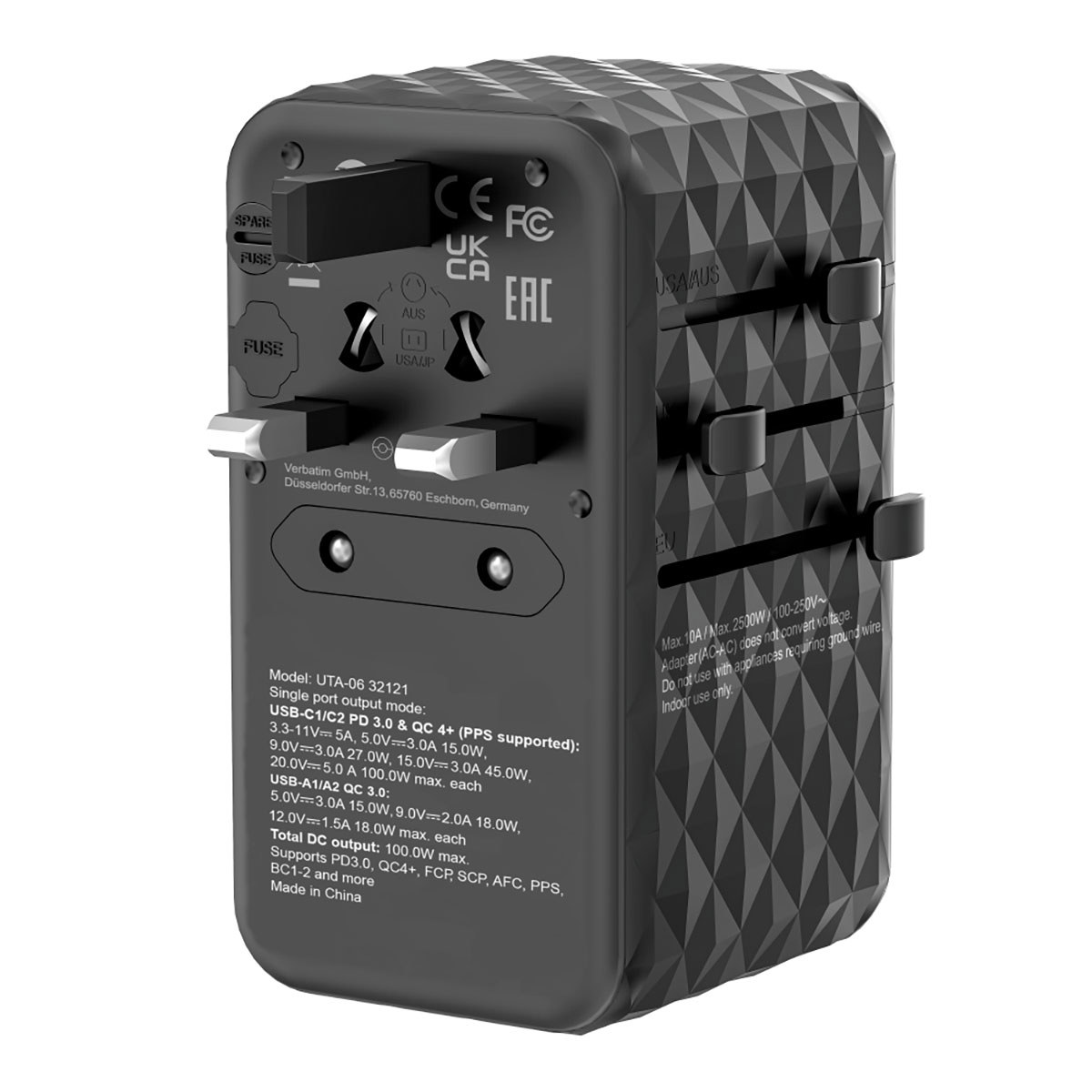 UTA-06 Gan III 2-USB-A/2-USB-C/Quick Charge 4plus Universal Travel Adapter