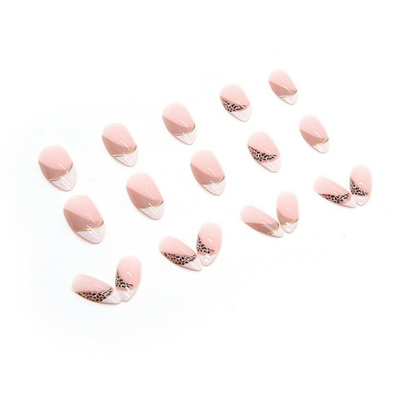 KBANNICAL Leopard Pattern French Almond Nail False Nail Patch Impress Color on Nails French Tip Nails Long Nail Tips Half Cover Medium on Nail Packaging Coffin Full Nail Tips