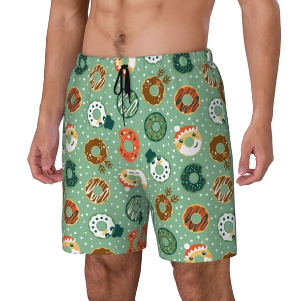 Balery Christmas Donuts Bañador para hombre, shorts de playa de secado rápido con entrepierna y forro de compresión-X-Large