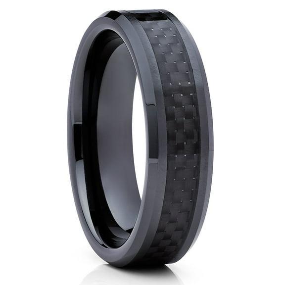 6mm Black Tungsten Ring,Carbon Fiber Wedding Ring,Tungsten Carbide Ring,Engagement Ring,Black Wedding Ring,Comfort Fit