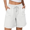 thumbnail image 2 of Favoffer Women Cotton Linen Casual Shorts Elastic Drawstring Waistband Side Storage Pockets Mid Thigh Length Lightweight Solid Color Bottoms for Daily Travel Beach Casual Activities, 2 of 5