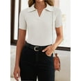 thumbnail image 3 of Womens V Neck T Shirts Short Sleeve Slim Fit POLO Tops Solid Color Trendy Summer Basic Tee T-Shirts, 3 of 6