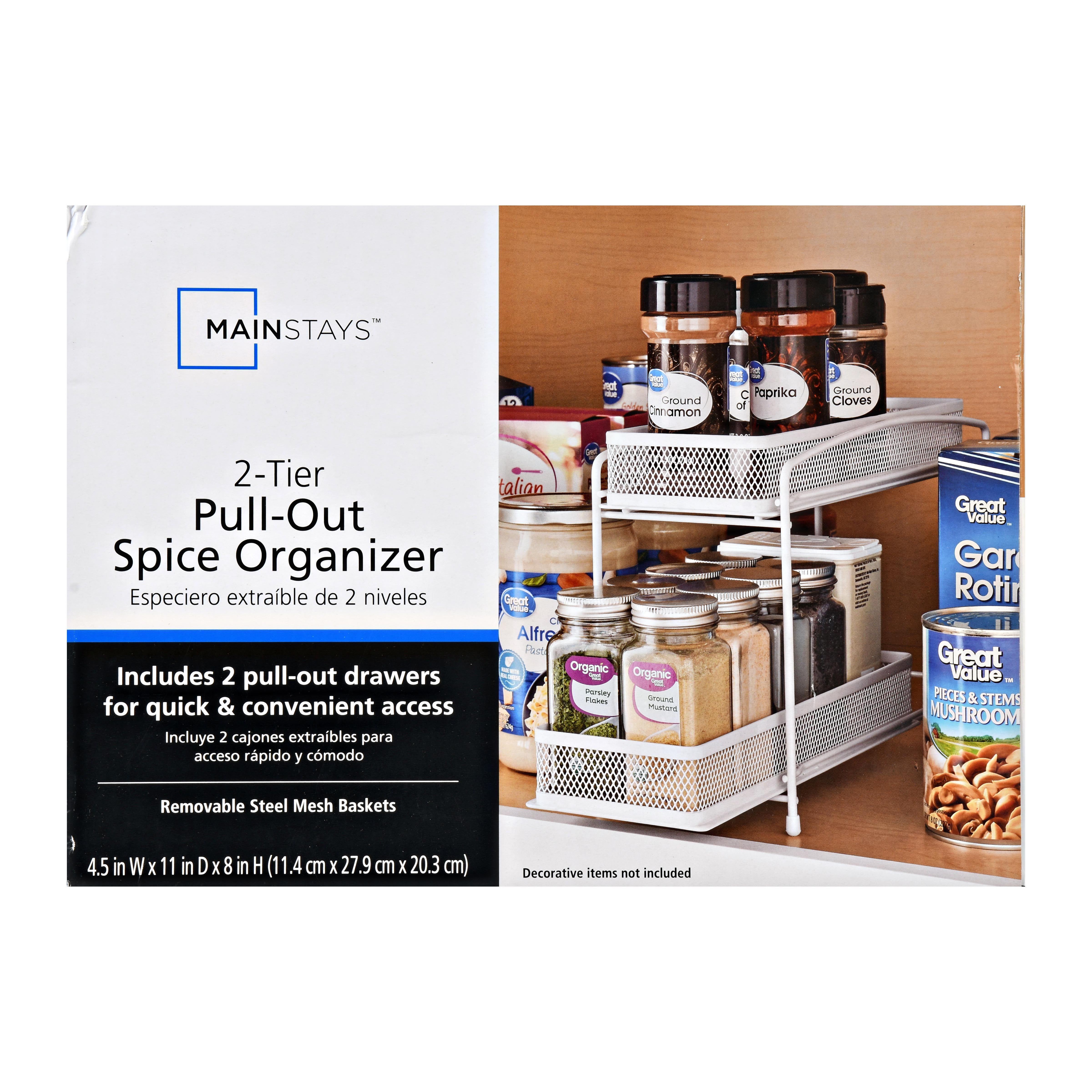 Tier Pull Out Spice Organizer, 2 Tier Pull Out Kitchen Cabinet Spice Rack Organizer