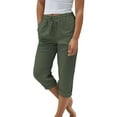 thumbnail image 2 of Capri Pants for Women 2025 Cotton Linen Elastic High Waisted Straight Leg Capris with Pockets Womens Cropped Pants, 2 of 5