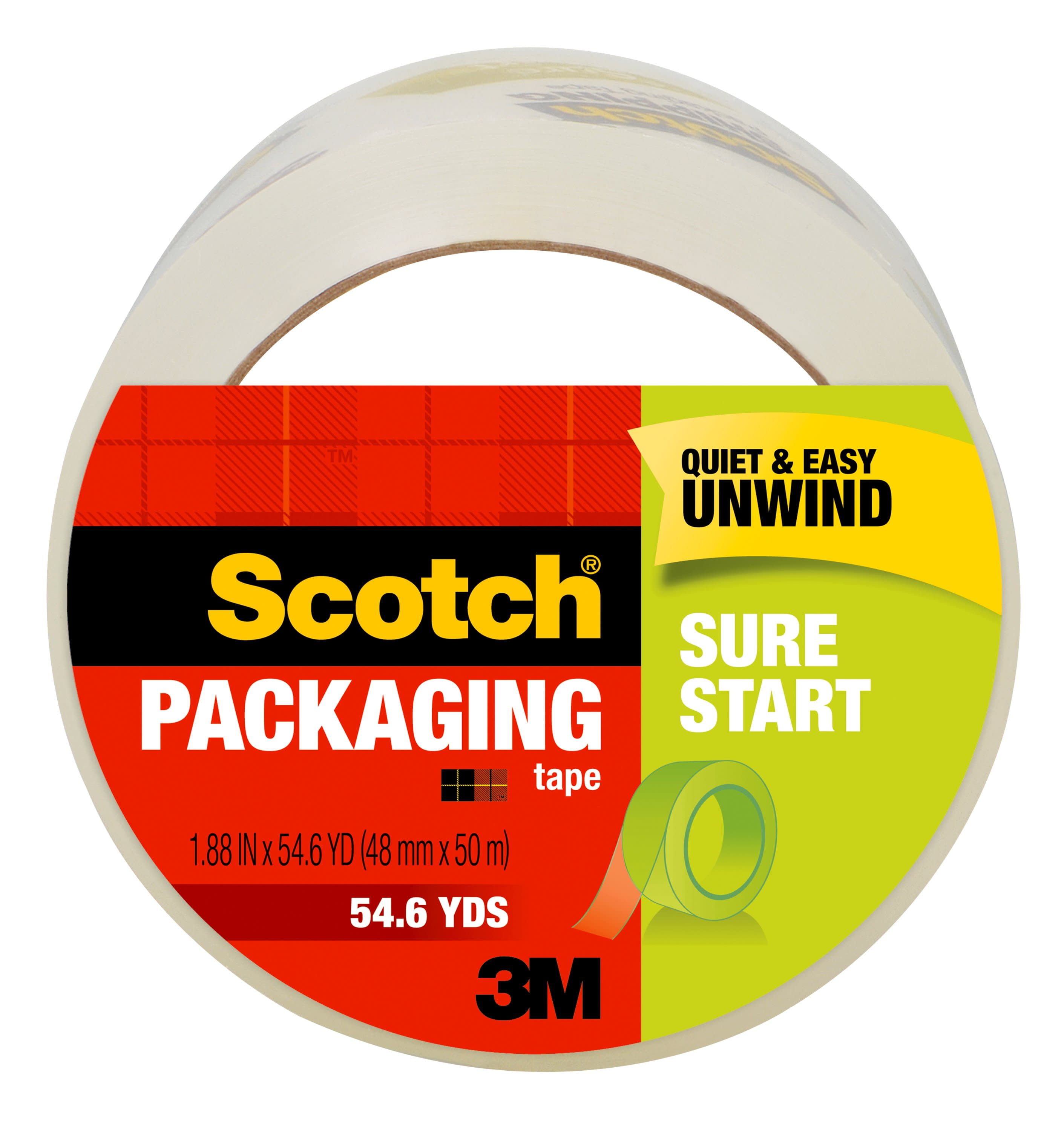 Scotch Sure Start Packaging Tape, Clear, 1.88 in. x 54.6 yd., 1 Roll