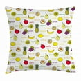 thumbnail image 1 of Fruits Throw Pillow Cushion Cover, Kiwi Banana Plums Lemon Orange Pear Grape Apricot Kitchen Food Print, Decorative Square Accent Pillow Case, 18 X 18 Inches, Yellow Cream Purple Ruby, by Ambesonne, 1 of 2